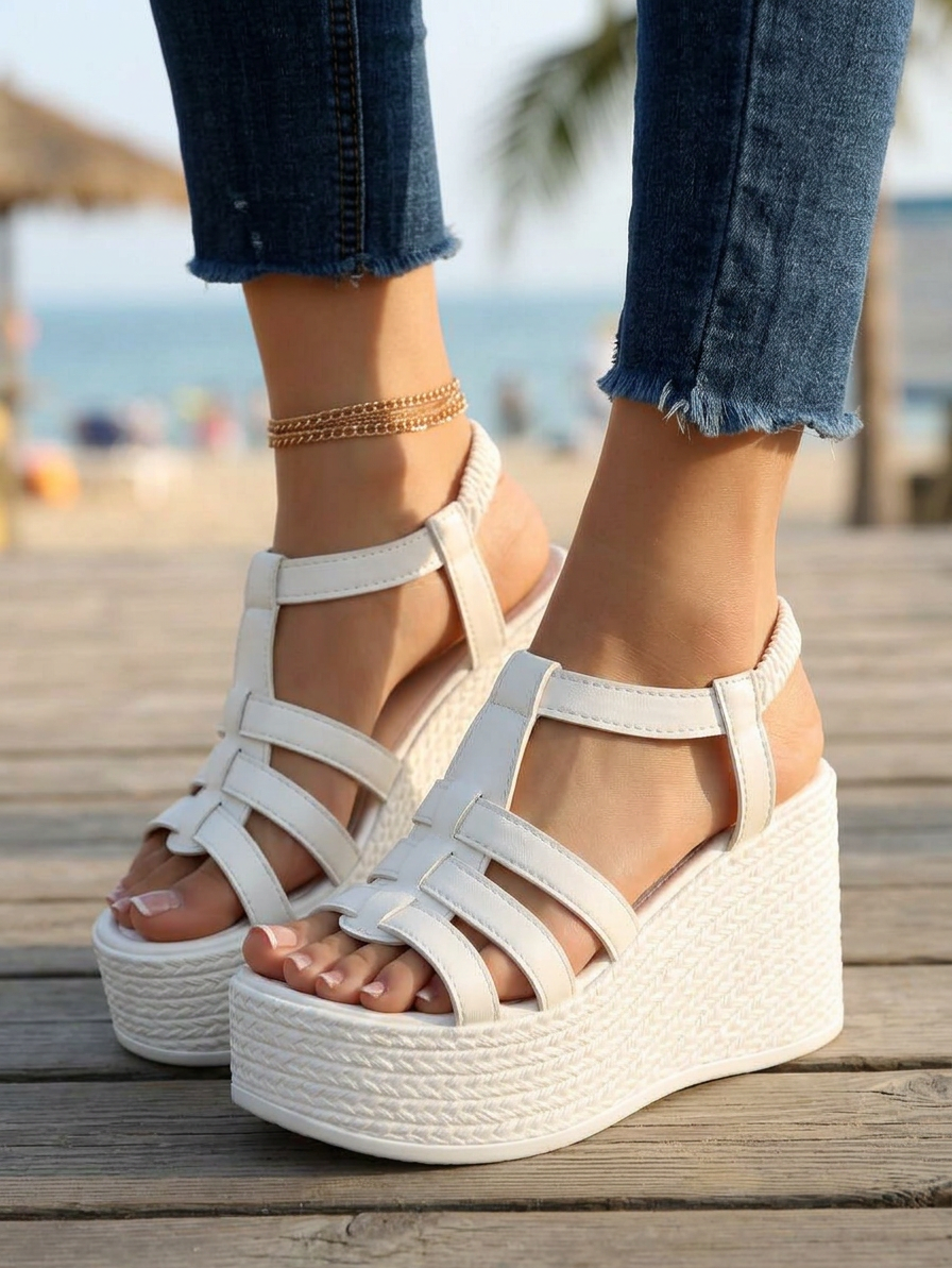 Caged Espadrille Platform Wedge Sandals - outdoor