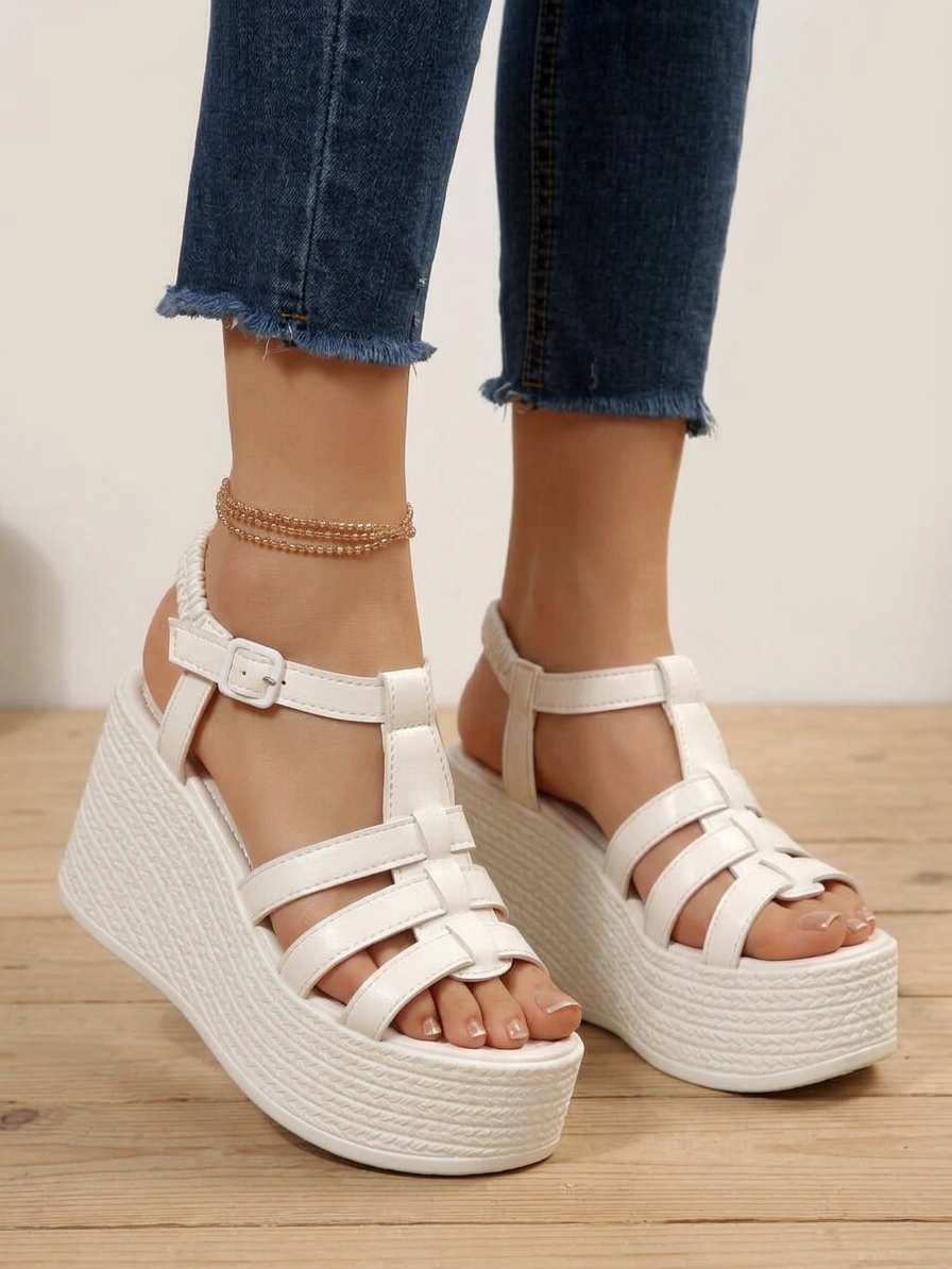 Caged Espadrille Platform Wedge Sandals - model