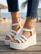 Caged Espadrille Platform Wedge Sandals - outdoor