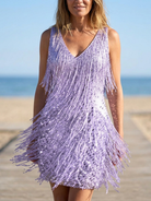 Sequin Fringe Mini Party Dress - outdoor