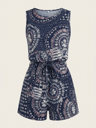 Printed Sleeveless Tie Waist Playsuit - studio